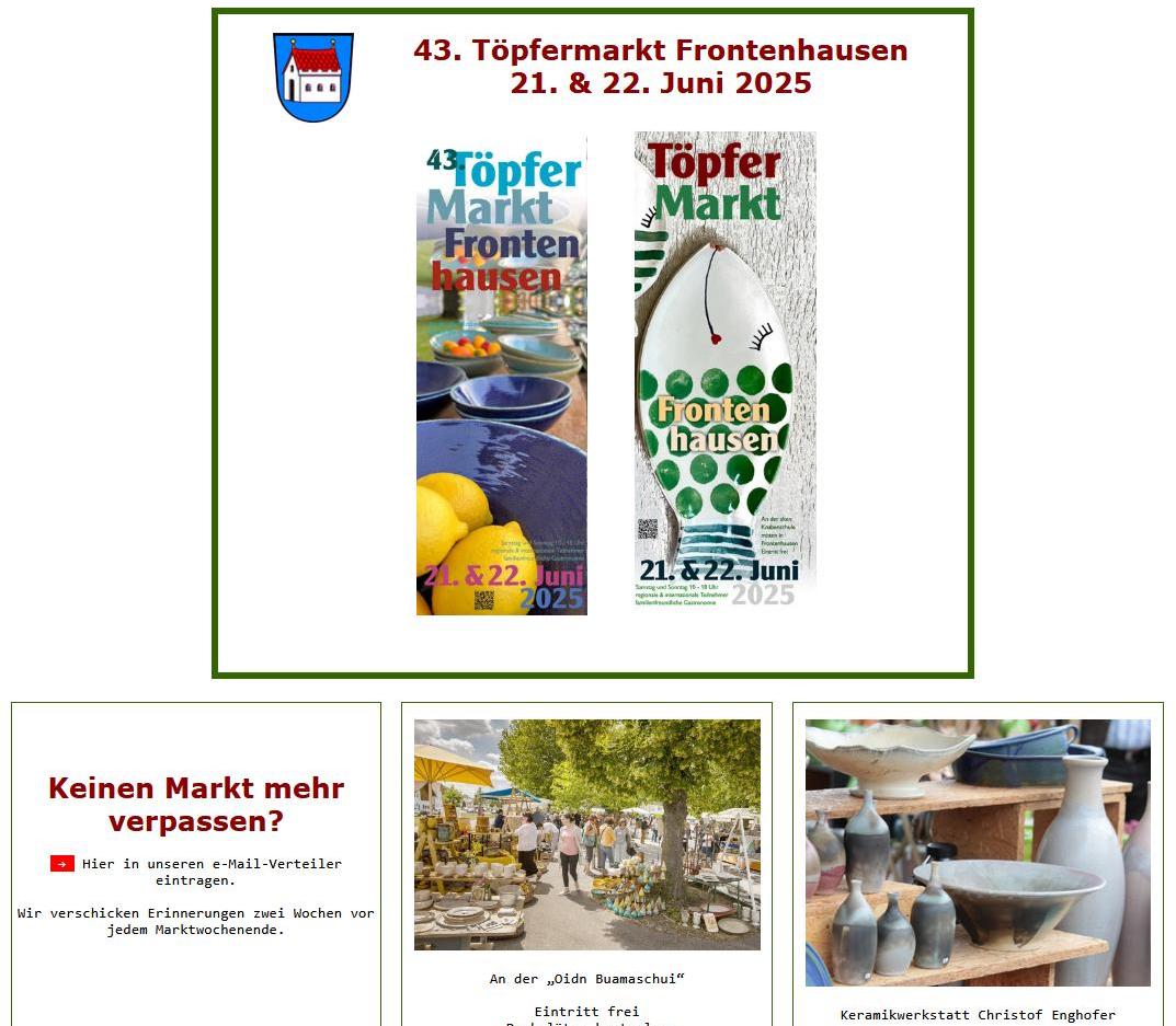 Webseite Töpfermarkt Frontenhausen